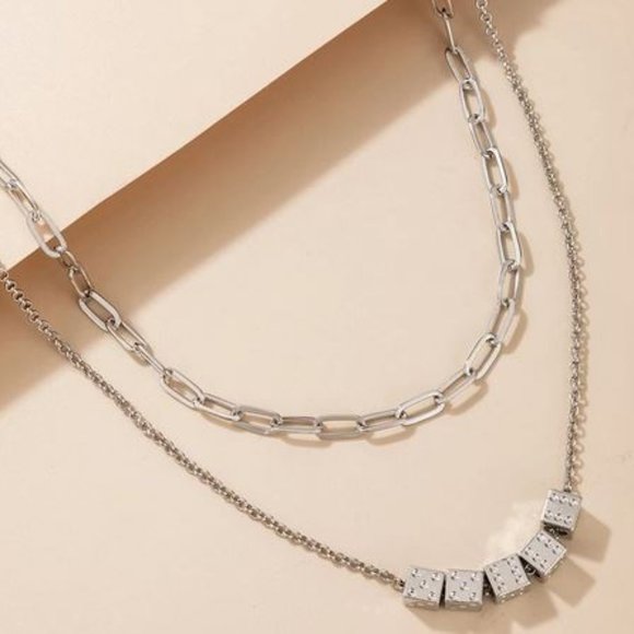Silver Tone Dice Necklace - Picture 2 of 3